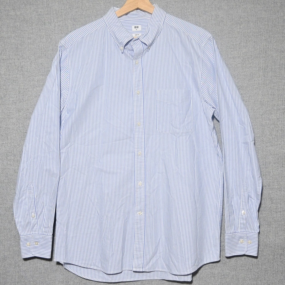 Uniqlo Button Down Men Slim Fit Striped XL Blue White